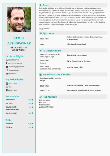 Beden Eğitimi Öğretmeni CV Örnekleri cv indir